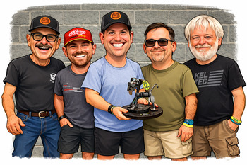 Caricature group with quirky trophy